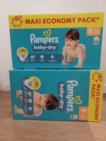 2 Maxi-Eco-Packs couches Pampers baby-dry Taille 3 - carton de 136 couches