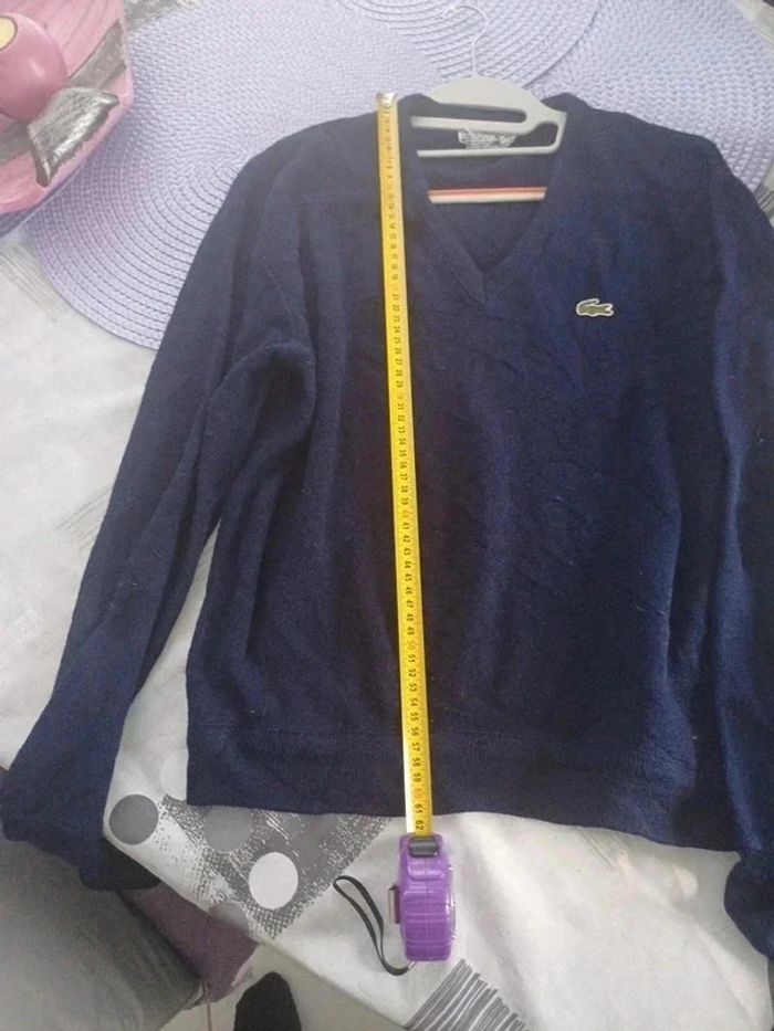 Pull Lacoste col V logo brodé vert taille XL - photo numéro 8
