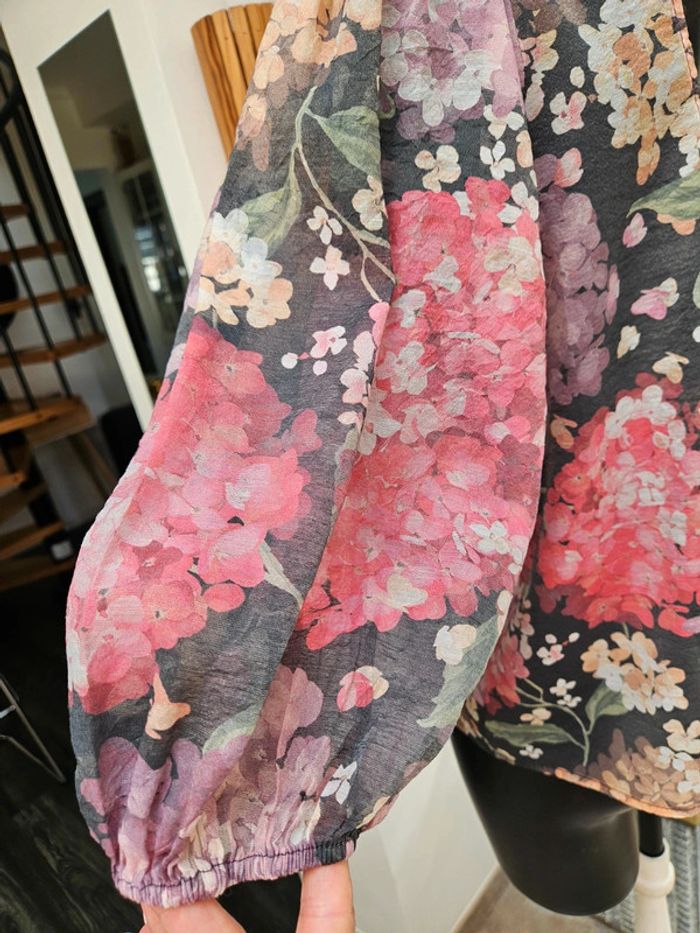 H&M blouse à fleurs manches bouffantes taille L - photo numéro 4
