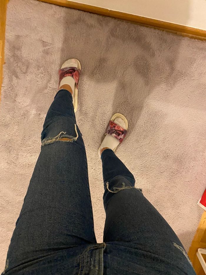 Jean mom bleu taille haute trouée stradivarius 36 - photo numéro 4