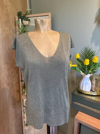 Joli T-shirt col, manches courtes scintillant femme