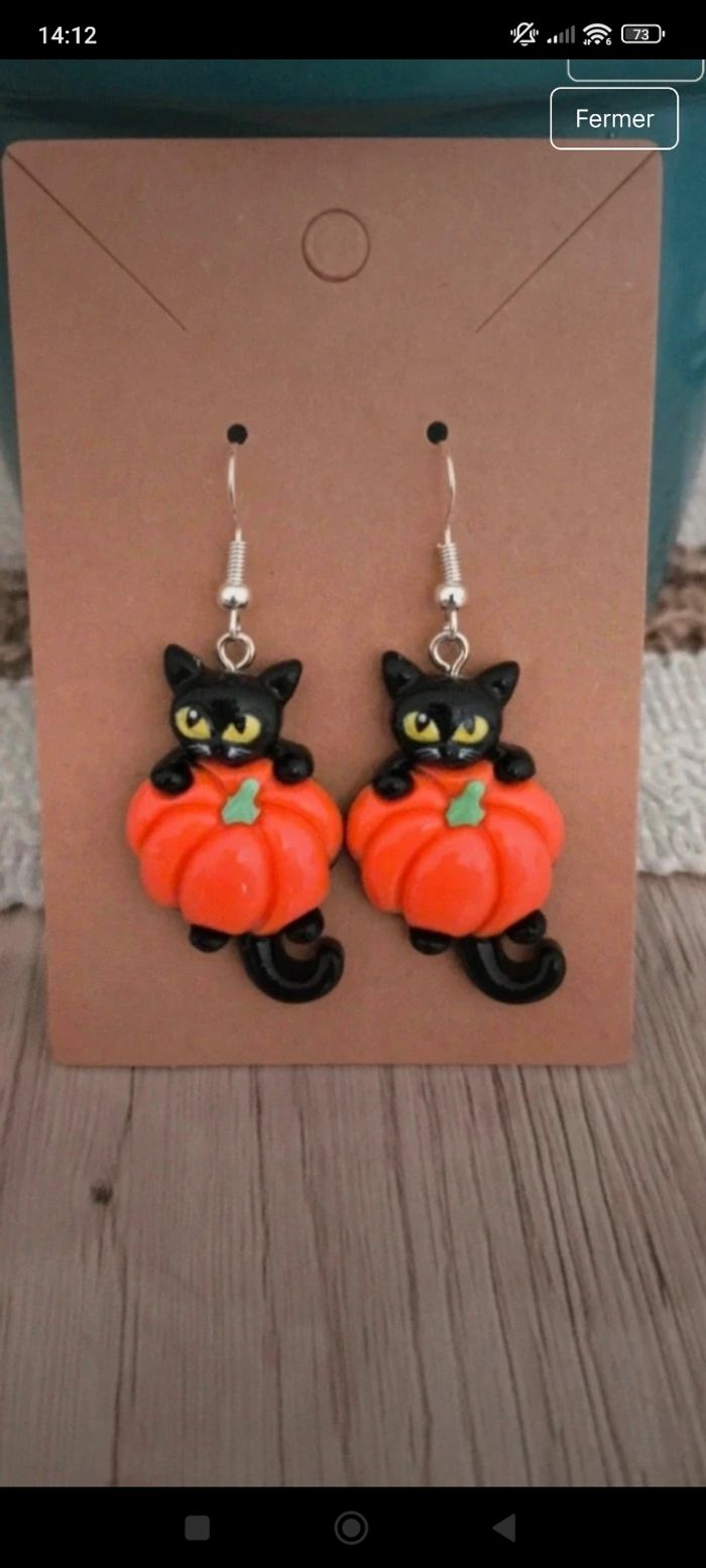 Boucles d'oreilles chat halloween