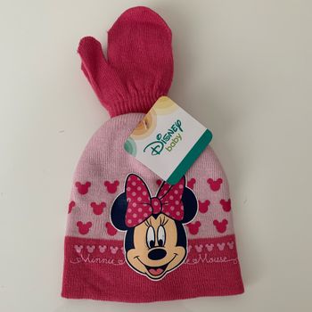 Ensemble bonnet et moufles 12-18 mois Minnie rose fuschia