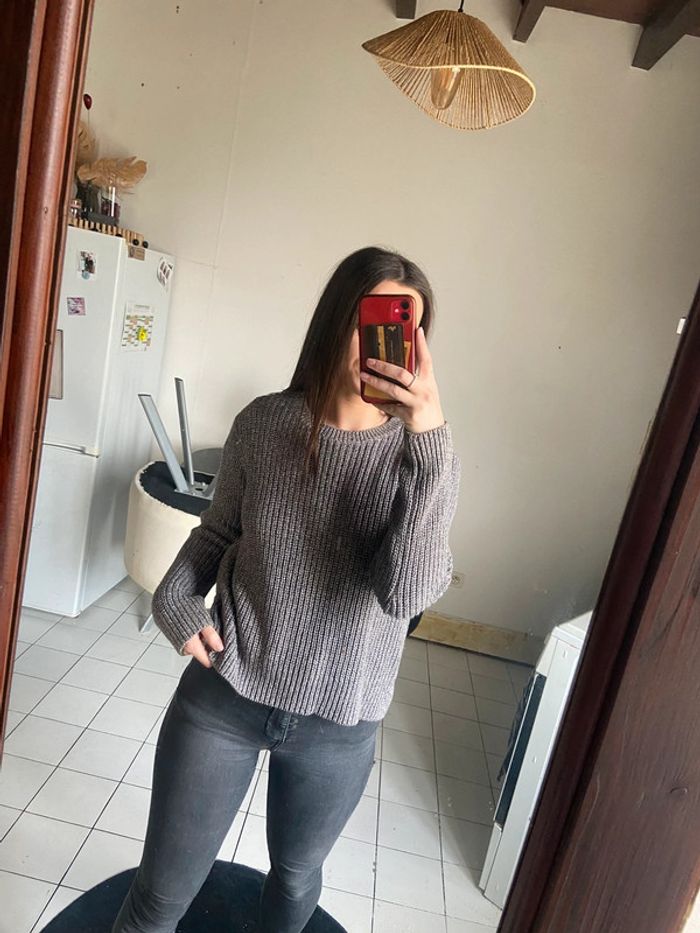 Pull gris en maille H&M - photo numéro 3
