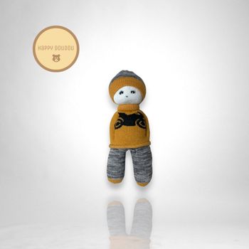 Peluche doudou garcon jaune gris moto A509