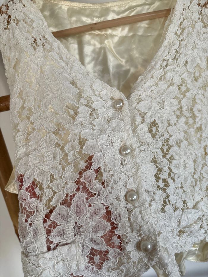 Caraco vintage dentelle et satin Taille S/M - photo numéro 3