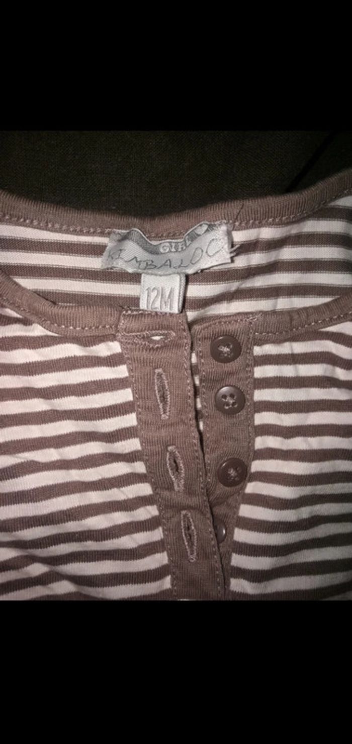 Tee shirt Manches longues rayé Blanc/taupe 12 mois - photo numéro 2