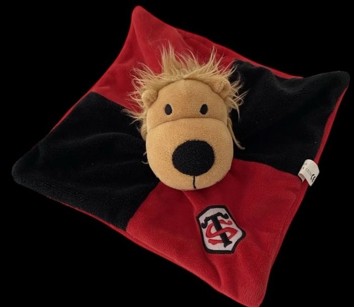 B6262❤️ Doudou Plat Mouchoir Lion Toulouse Stade Toulousain Rouge Noir Rugby