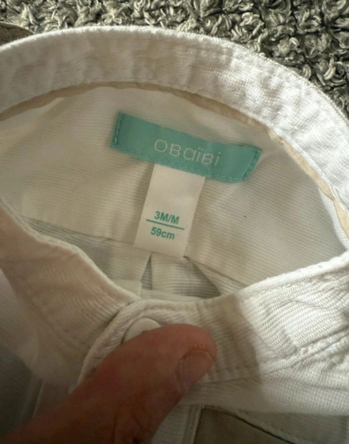Ensemble chemise manche longue avec short à bretelle réglable beige tenu de cérémonie (3mois) - photo numéro 7