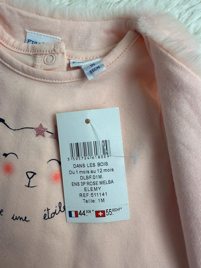T-shirt manches longues et gilet fourrure p’tit bisou taille 1 mois - photo numéro 3