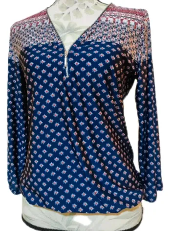 Blouse motif géométrique  36  bleu  rouge