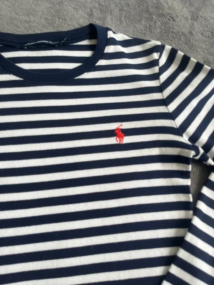 Sweat rayé Ralph Lauren manches longues – Taille M – Logo brodé rouge - photo numéro 2