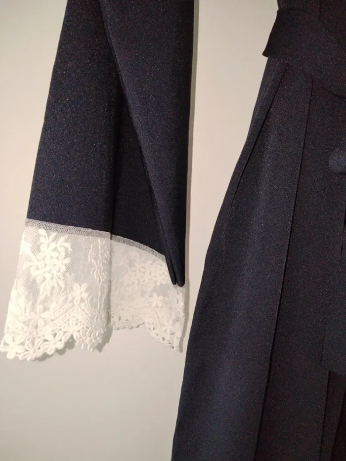 Kimono abaya avec ceinture à nouer manches dentelle - photo numéro 2