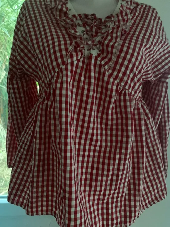 Blouse vintage évasée vichy Lilie rose taille L - photo numéro 5