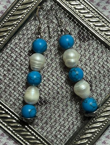 boucles d’oreilles perles d’eau et turquoise