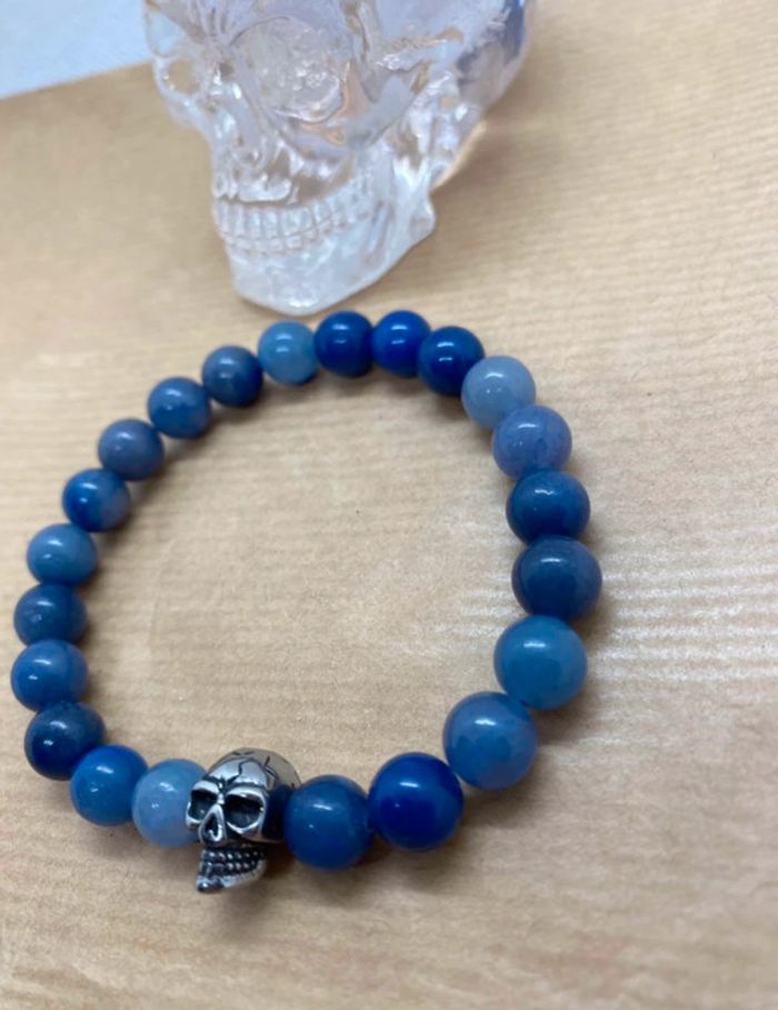 Bracelet aventurine bleu et étêté de mort 19,5 cm , lithothérapie - photo numéro 3