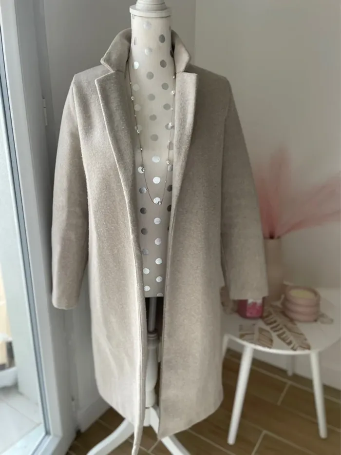 Manteau long en lainage beige, Zara, 38