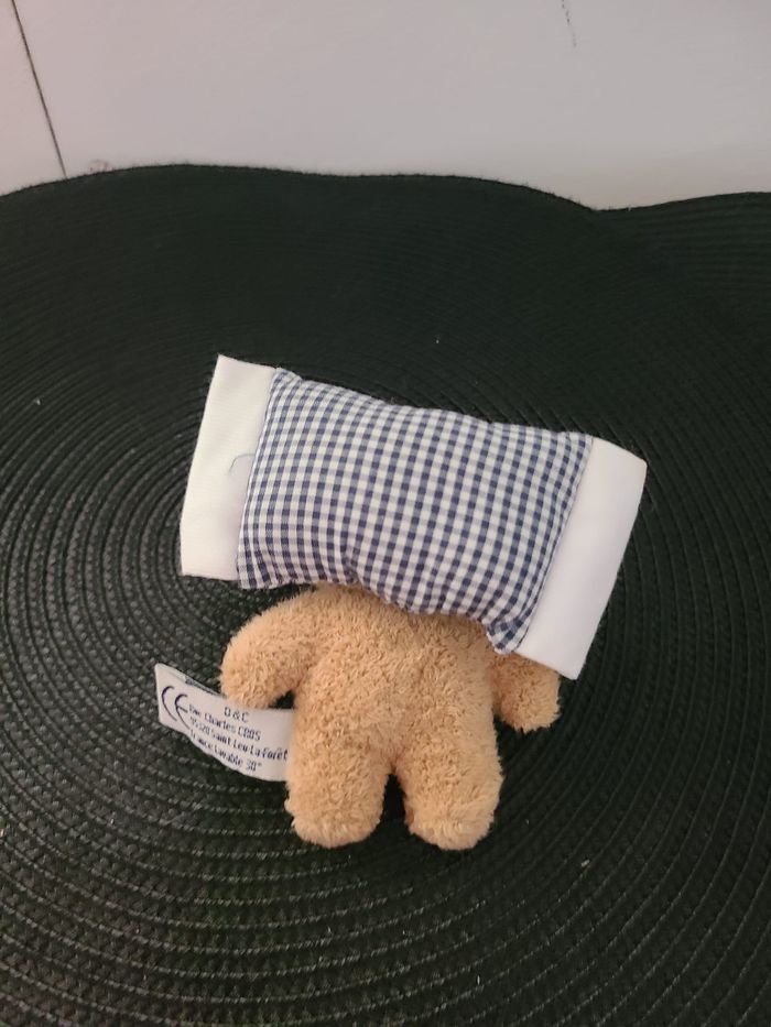 Peluche mini doudou Ours et son oreiller vichy 10 cm Doudou et Compagnie - - photo numéro 2