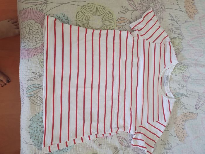 Tee-shirt manche courte rayé blanc rouge taille  s