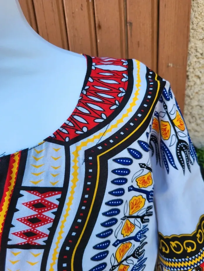 Haut dashiki traditionnel mixte blanc multicolore chunnuan taille unique - photo numéro 2
