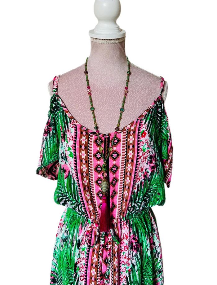 🌴🌿Robe de vacances tropicale ethnique épaules dénudées Summer ethnic jungle Off-shoulder dress🌿🌴 - photo numéro 5
