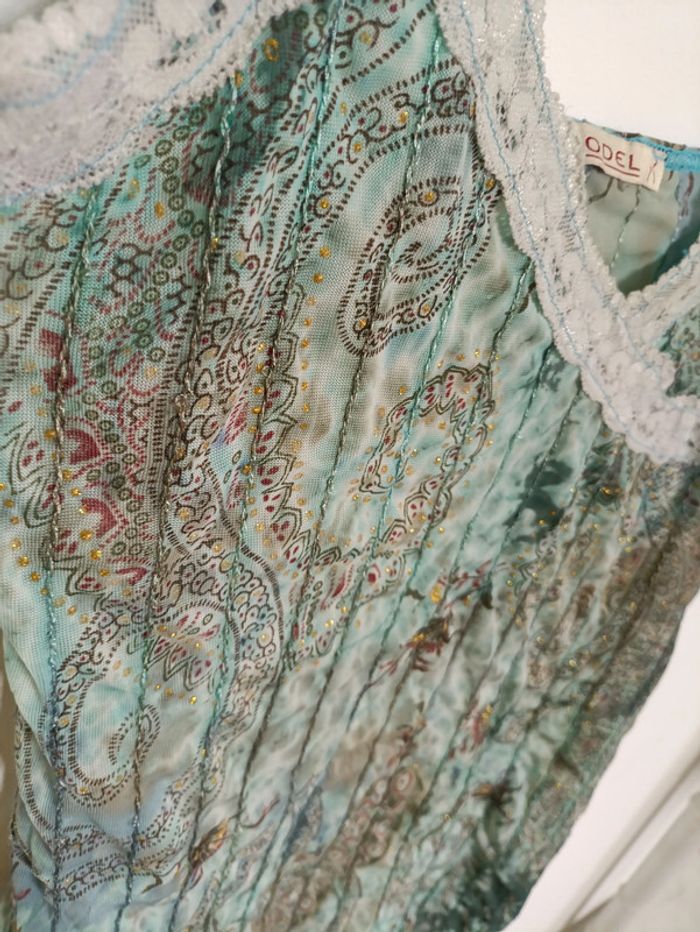 Top fluide vert/bleu imprimé paisley Model vintage - photo numéro 2