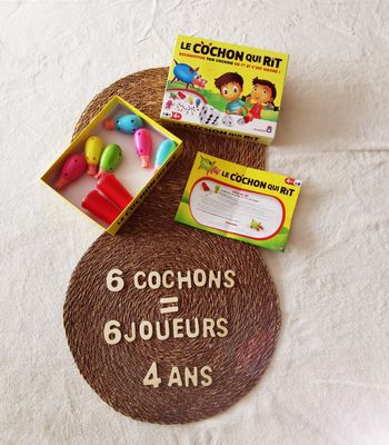 Le cochon qui rit, 2 boîtes réunies donc 6 joueurs, complet et comme neuf 