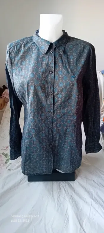 Chemise manches longues en coton longue motif floral bleu marron femme 42/44 esprit