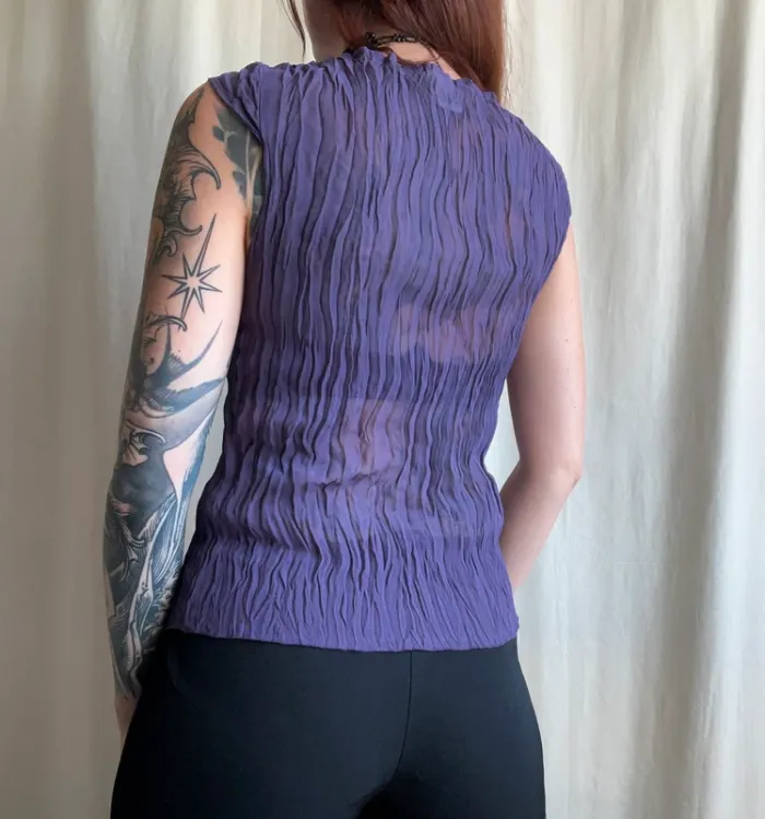 Top vintage mesh lacets matière froissée Whimsigoth Whimsy vintage 90s - Taille S/M - photo numéro 3