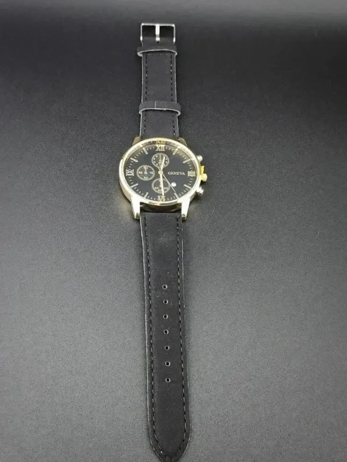 Montre noire & dorée, style vintage, homme - photo numéro 3