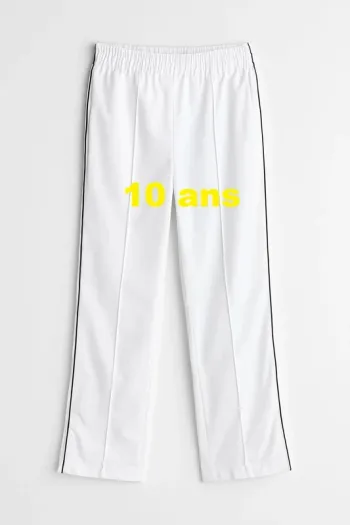 Pantalon de sport blanc liseré noir avec fermeture éclair en bas Poivre Blanc Taille 10 ans