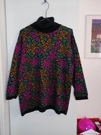 Pull vintage col roulé multicolore