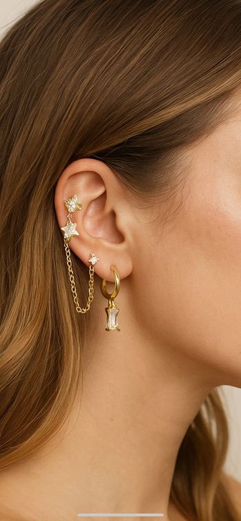 boucle d’oreille en acier inoxydable doré avec strass blanc