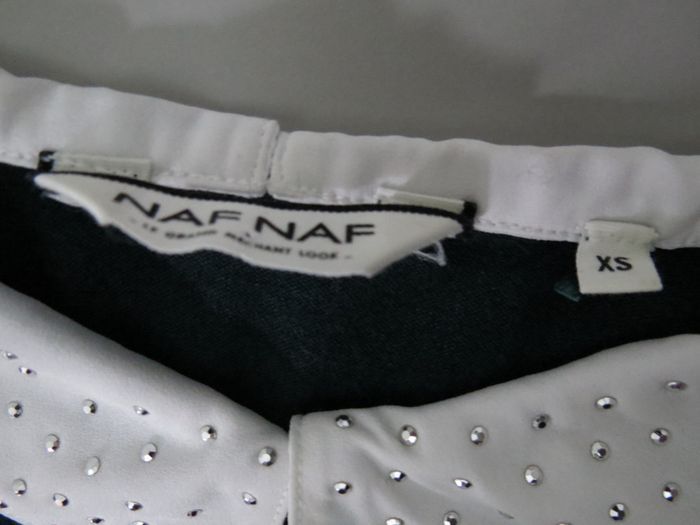 pull vert foncé col claudine blanc strassé ✨ naf naf xs - photo numéro 9