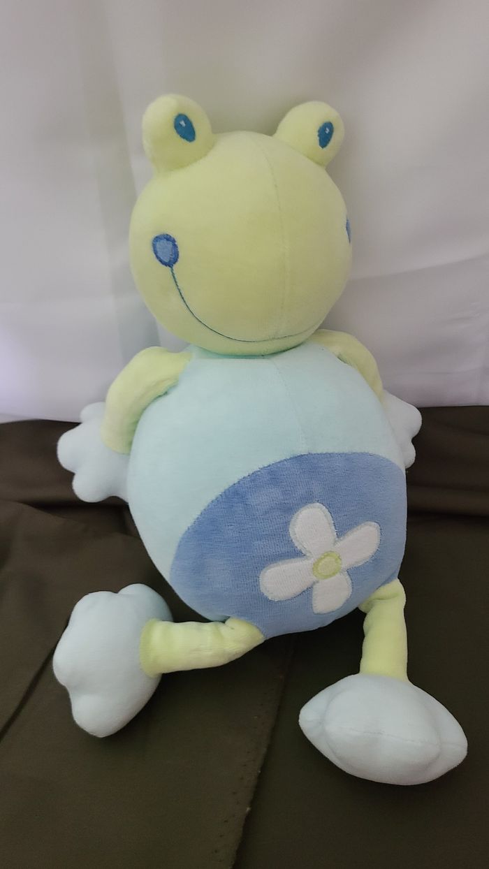 Doudou grenouille verte bleu fleur Babysun - photo numéro 2