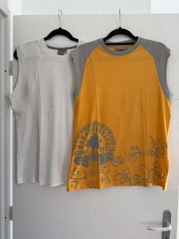 Haut maillot débardeur marcel coton blanc cordon col lacet Chemise camisa Camicia folder Camicetta