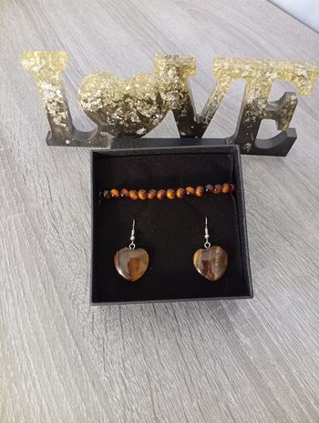 Joli ensemble boucles d'oreilles+bracelet pierre naturelle oeil du tigre