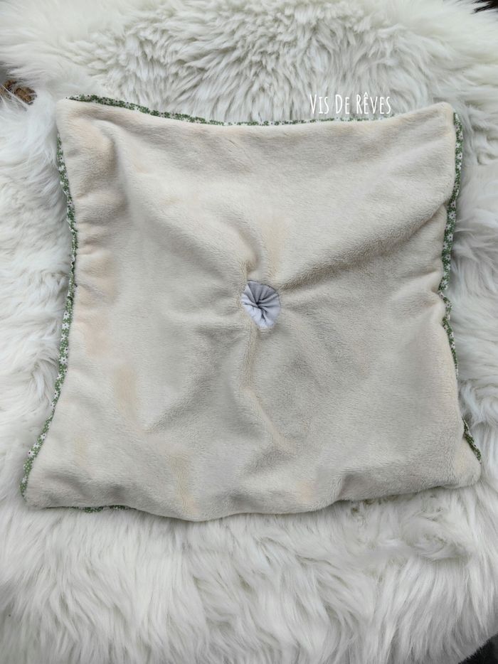 Doudou Plat Lapin Vert Beige Fleur Carré Bukowski - photo numéro 7