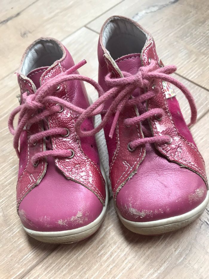 Chaussures premiers pas bébé fille 20 bopy rose à lacets - photo numéro 5