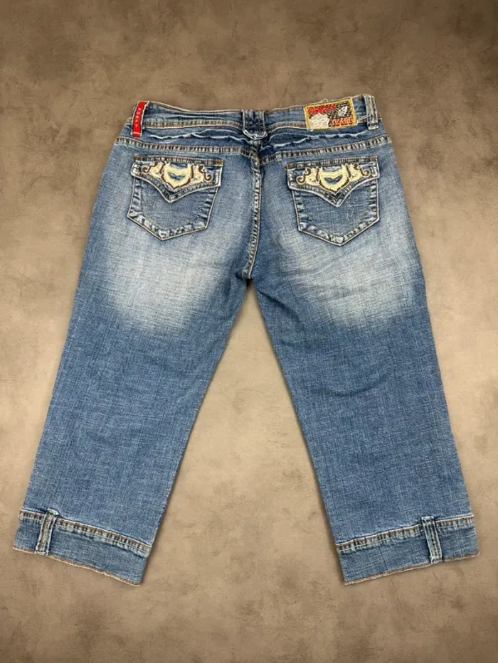 Pantacourt denim en jeans Vintage à motifs brodé Y2k 00’s Taille 42