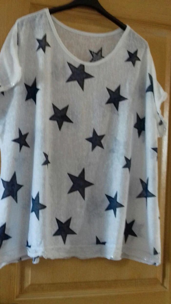 Tee shirt blanc à étoile bleu marine sequins brillant taille 46
