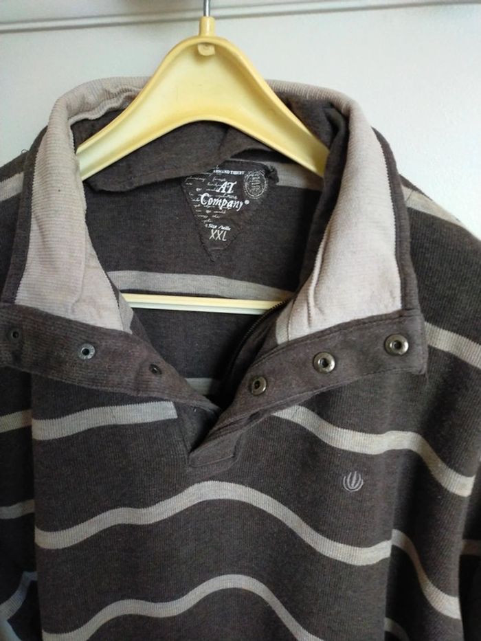 Pull col camionneur rayé gris beige - photo numéro 4
