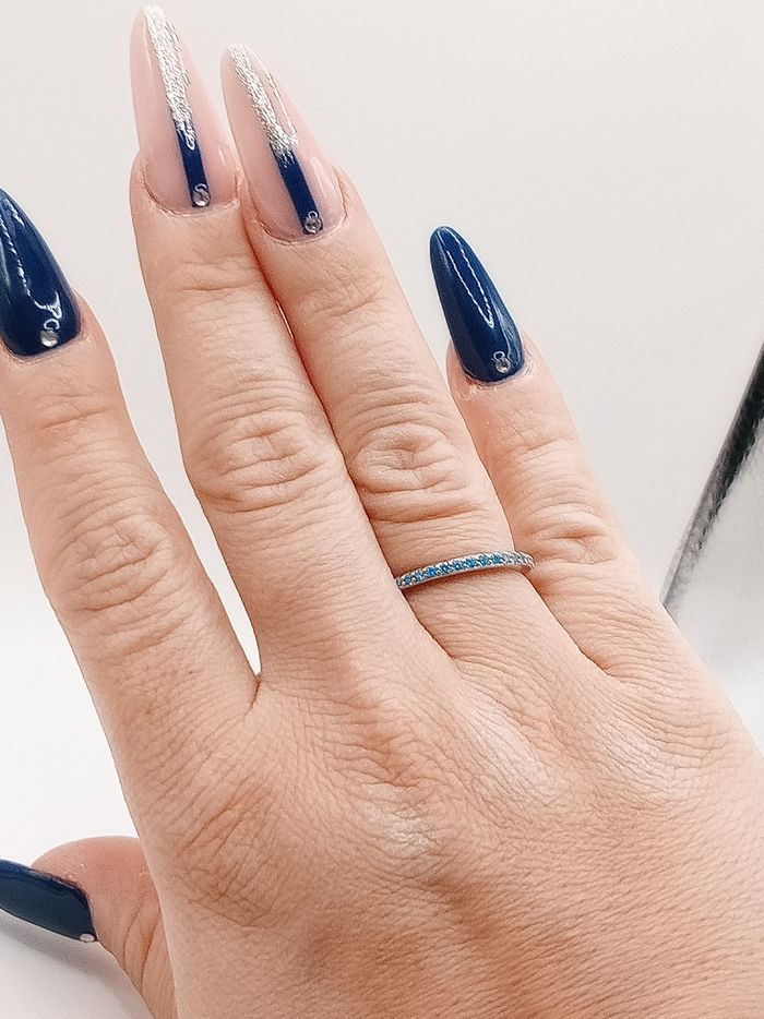 Anello fedina argento sterling S925 zirconi blu misura 13.5 - photo numéro 6