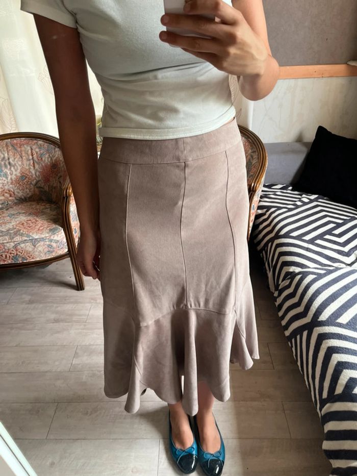 Jupe longue asymétrique daim vintage bohème champêtre western country - photo numéro 2