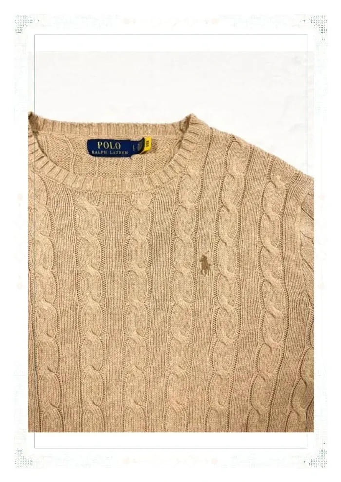 Ralph Lauren pull torsadé col ras de cou beige homme taille L coton - photo numéro 5