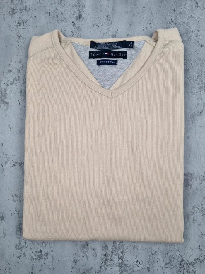 Pull col V manches courtes Tommy Hilfiger beige – Taille XL Homme - photo numéro 2