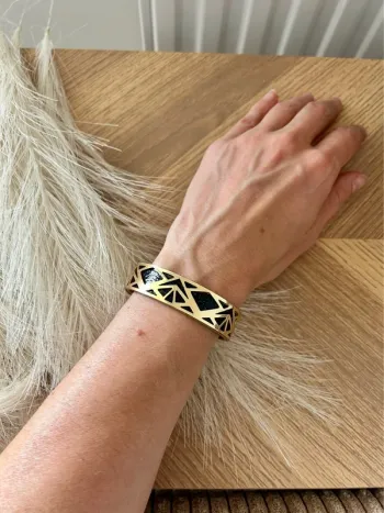 Superbe manchette dorée avec lien en simili cuir réversible