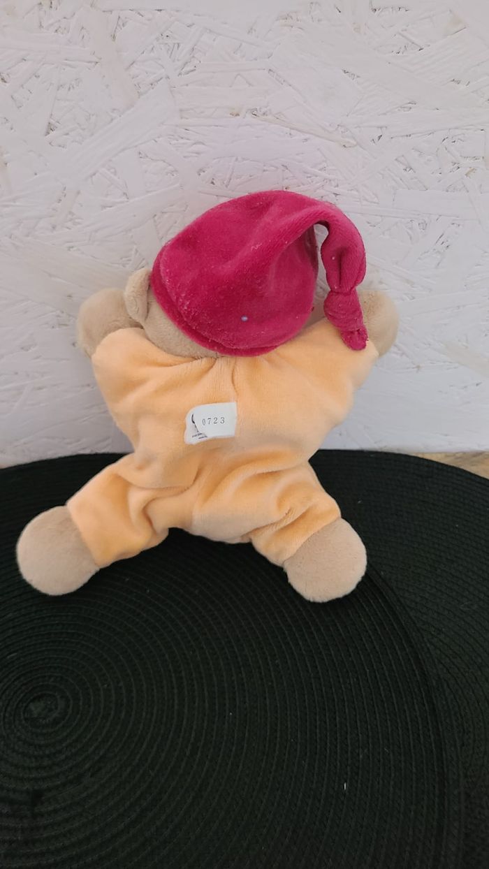 Ours NATTOU doudou semi-plat beige orange papillon - photo numéro 2