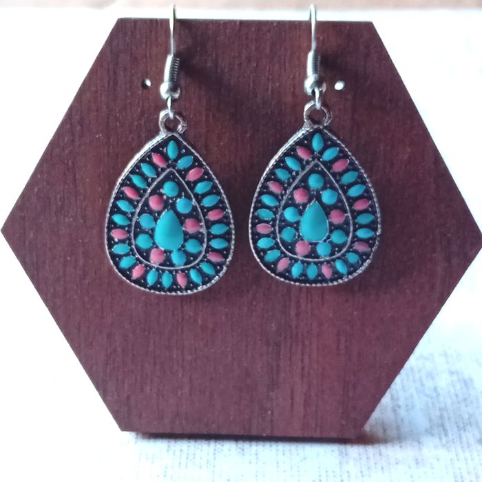 boucles d'oreilles imitation turquoise et corail - photo numéro 6