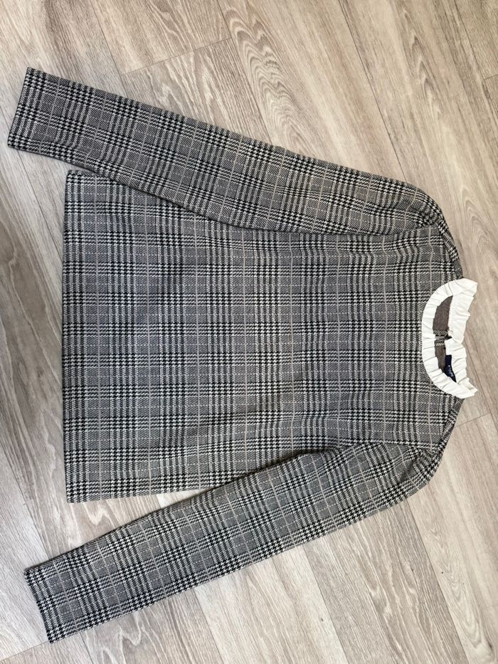 Pull fin imprimé Prince-de-Galles – tons beige et marron, effet chemisier 🤎 - photo numéro 2